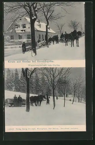 AK Gerlas bei Geroldsgrün, Ortsansicht im Schnee