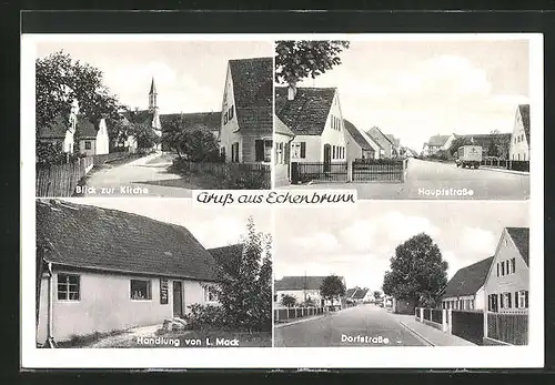 AK Echenbrunn, Handlung von L. Mack, Dorfstrasse, Blick zur Kirche