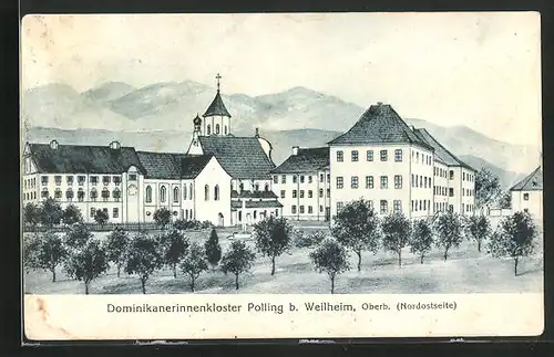 AK Polling b. Weilheim, Blick zum Dominikanerinnenkloster