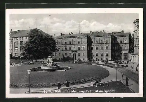 AK Görlitz / Schl., Hindenburg-Platz mit Amtsgericht