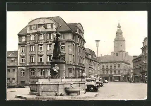 AK Döbeln / Sa., Roter Platz mit Schlegelbrunnen