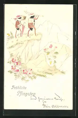 Präge-AK Maikäfer-Pärchen auf Wanderschaft