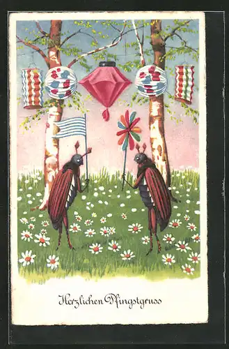 Künstler-AK Maikäfer und Lampion