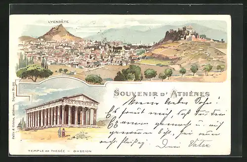 Lithographie Athénes, Temple de Thesée, Lycadéte