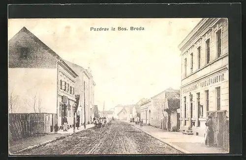 AK Brod A. D. Save, Dorfstrasse mit Gebäudeansicht