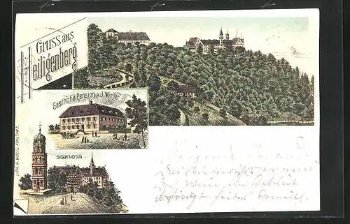 Lithographie Heiligenberg, Gasthof u. Pension v. J. Winter, Schloss