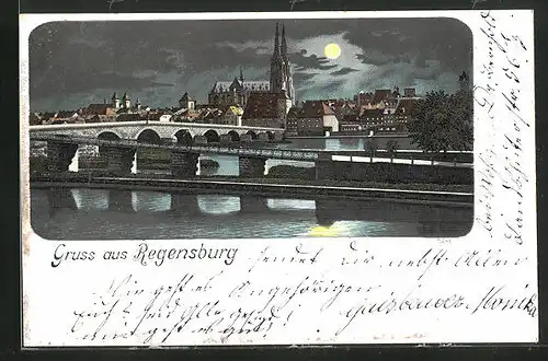 Mondschein-Lithographie Regensburg, Stadt bei Nacht
