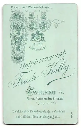 Fotografie Friedrich Kolby, Zwickau, äuss. plauensche Strasse, Portrait Dame im schwarzen Kleid