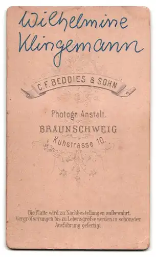 Fotografie C. F. Beddies & Sohn, Braunschweig, Kuhstrasse 10, attraktives Fräulein im Portrait