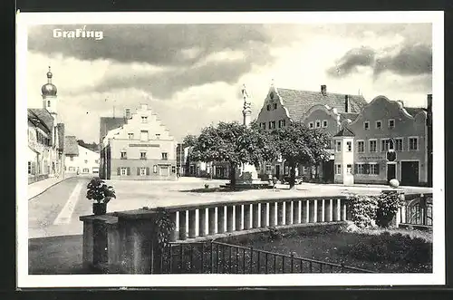 AK Grafing, Marktplatz mit Gasthaus zum Heckerbräu und Denkmal