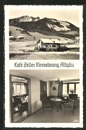 AK Nesselwang /Allgäu, Café Zeller im Schnee, Innenansicht