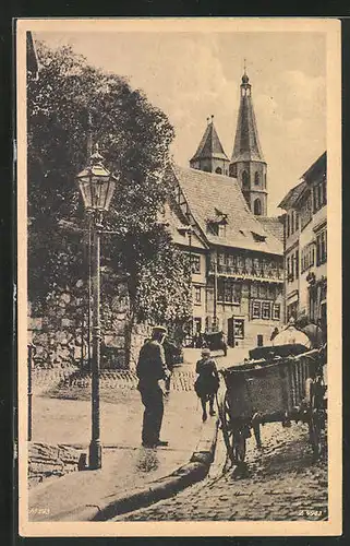 AK Nordhausen, Barfüsserstrasse mit Pferdewagen und Anwohnern