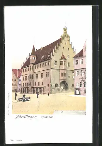 Goldfenster-AK Nördlingen, Rathaus mit leuchtenden Fenstern