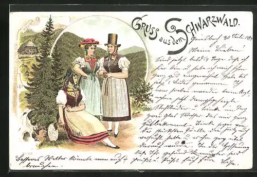 Lithographie Schwarzwälder Trachten