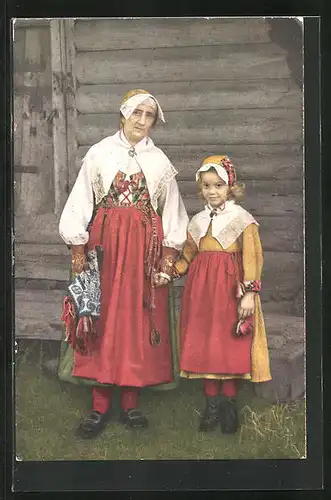 AK Dalarna, Grossmutter und Enkelin in schwedischer Tracht