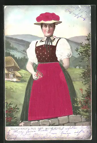 Präge-AK Volkstracht aus dem Gutachtal, Schwarzwälder Tracht