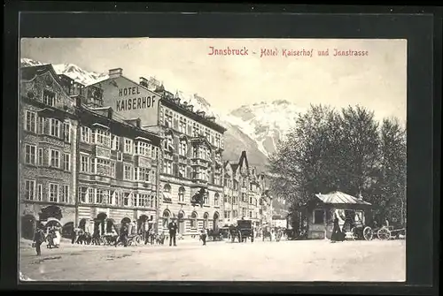 AK Innsbruck, Hotel Kaiserhof und Innstrasse