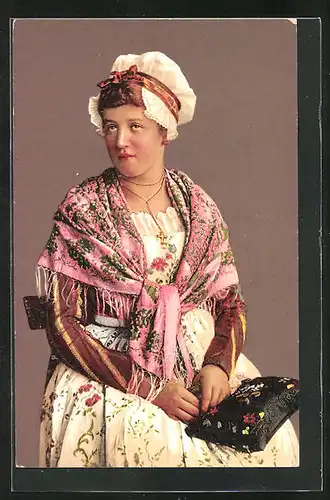 AK Neuchâtel, Costume d`une jeuen femme, Fin du XVIIIe siècle, Junge Frau in Tracht