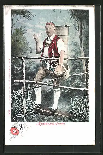 AK Appenzell, Mann in Appenzellertracht mit Tabakpfeife