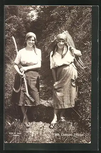 AK Costumi Ticinesi, Zwei Bäuerinnen in Tracht