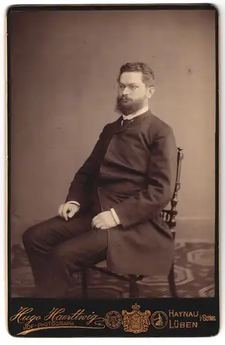 Fotografie Hugo Haerttnig, Haynau i. Schl., Portrait Herr im Anzug mit Brille und Vollbart