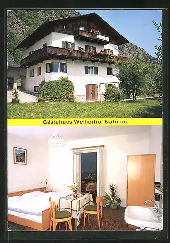 AK Naturns, PensionWeiherhof mit Innenansicht vom Schlafplatz