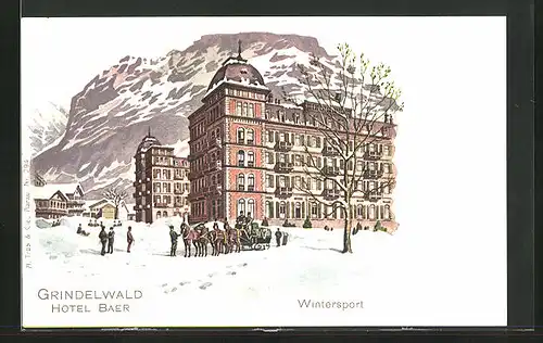 Lithographie Grindelwald, Hotel Baer