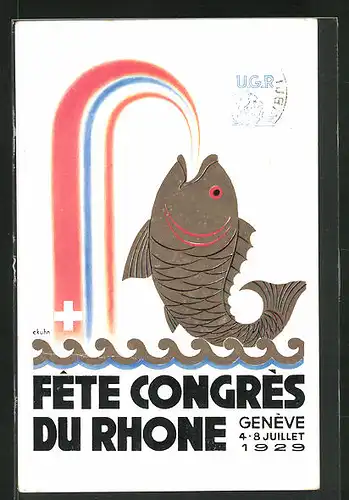 AK Genève, Fete Congrès du Rhone 1929, Goldener Fisch