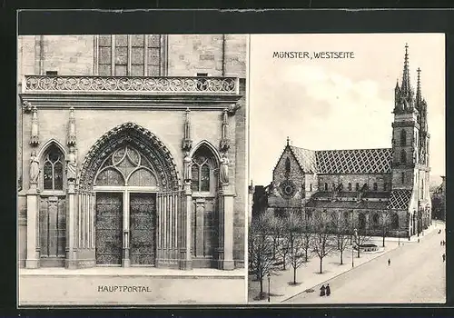 AK Basel, Münster Westseite, Hauptportal