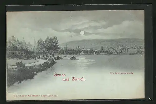 Mondschein-AK Zürich, An der Quaipromenade