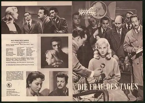 Filmprogramm PFP Nr. 33 /58, Die Frau des Tages, Virna Lisi, Antonio Cifariello, Regie: Francesco Maselli