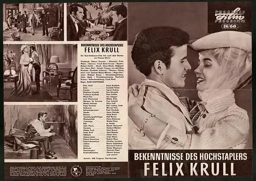 Filmprogramm PFP Nr. 36 /60, Bekenntnisse des Hochstaplers Felix Krull, Horst Buchholz, L. Pulver, Regie: K. Hoffmann