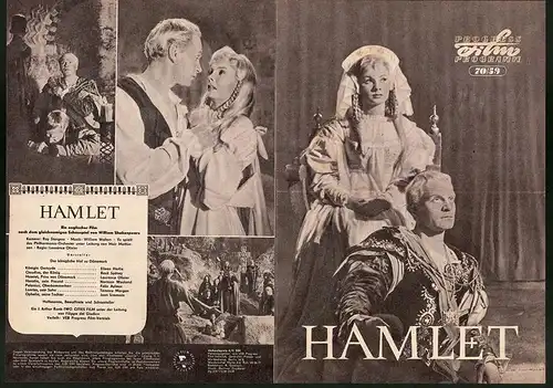 Filmprogramm PFP Nr. 70 /59, Hamlet, Eileen Herlie, Basil Sydney, Regie: Laurence Olivier