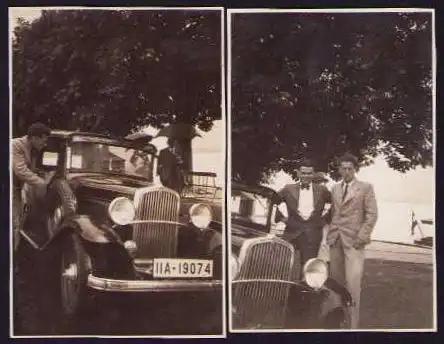 2 Fotografien Auto Fiat, PKW mit Kfz-Kennzeichen IIA-19074 im Herbst 1933