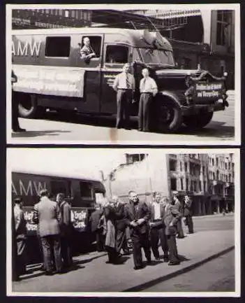 2 Fotografien unbekannter Fotograf, Ansicht Berlin, 1.Mai Kundgebung mit Lastwagen & Propaganda-Banner