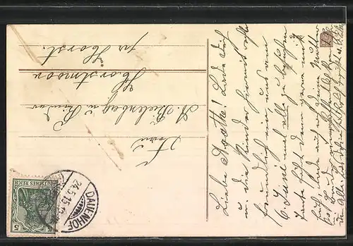 AK Zwei Maikäfer auf Zweigen, Fahnenband, Pfingstgruss