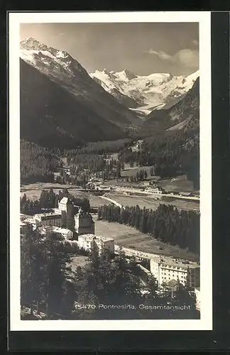 AK Pontresina, Gesamtansicht gegen das Gebirge