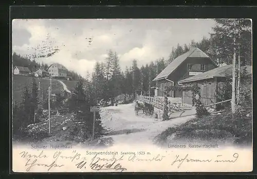 AK Schottwien, Lindners Gastwirtschaft und Schüler Alpenhaus auf dem Sonnwendstein