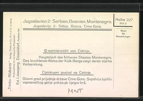 AK Cetinje / Cettigne, Gesamtansicht