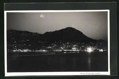 AK Hong Kong, Nächtlicher Blick auf die Stadt von der Seeseite
