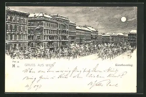 Mondschein-Lithographie Wien, Kärnthnerring im Winter