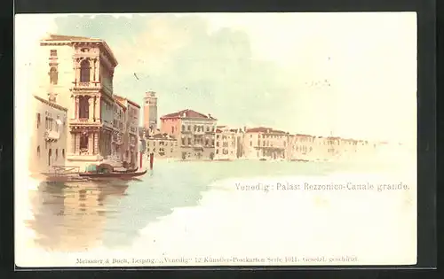 Lithographie Venedig, Palast Rezzonico-Canal Grande