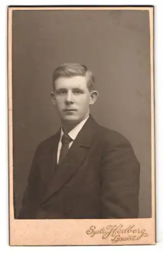 Fotografie Systr. Hedberg, Lysekil, Portrait junger Mann im Anzug mit Schlips und Segelohren