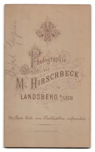 Fotografie M. Hirschbeck, Landsberg am Lech, Portrait Herr im Anzug mit gestreifter Krawatte, Moustache