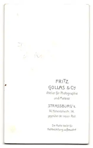 Fotografie F. Gollas & Cie, Strassburg, Hohenlohestrasse 14, Junger Mann mit pomadisiertem Haar