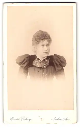 Fotografie Ernst Eiding, Aschersleben, Über den Steinen 32, Portrait Dame im Puffärmelkleid mit Locken