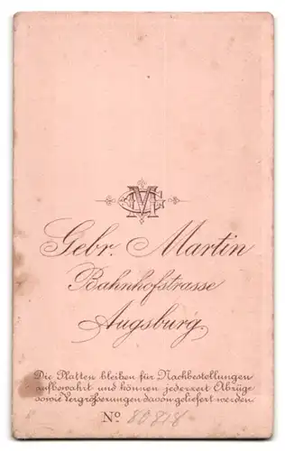 Fotografie Gebr. Martin, Augsburg, Bahnhofstr., Portrait Dame im Biedermeierkleid mit Kreuz Kette