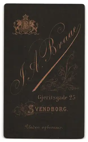 Fotografie J. A. Braae, Svendborg, Gjeritsgade 25, Portrait Dame im karierten Kleid mit Brosche