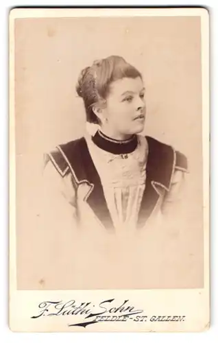 Fotografie F. Lüthi Sohn, St. Gallen, Frau im Kleid mit zusammengesteckten Haaren