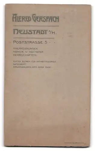 Fotografie A. Gerspach, Neustadt a. H., Poststrasse 5, Junger Mann im Anzug mit Oberlippenbart